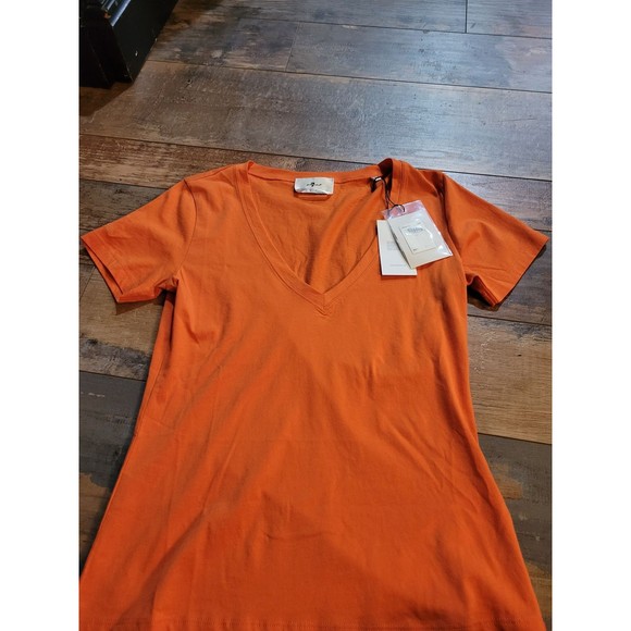 7 For All Mankind Cotton Easy V-Neck Tee in Koi Women’s Size XS NWT Orange 🍊 - Picture 1 of 2